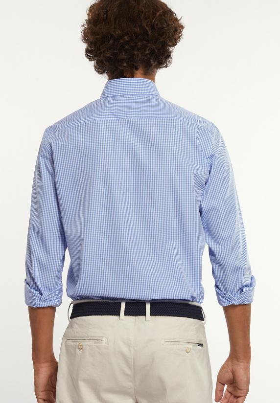 River Woods Custom Fit Katoenen Geruit Hemd Blauw/wit