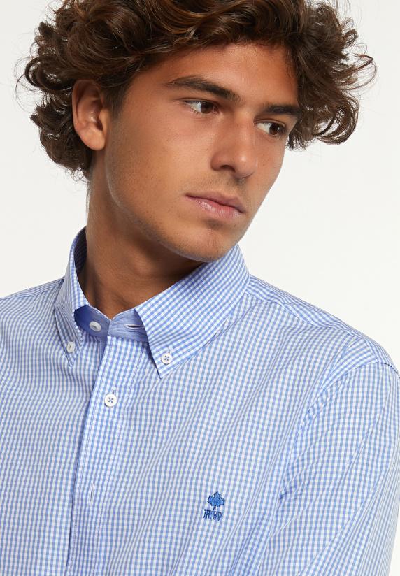 River Woods Custom Fit Katoenen Geruit Hemd Blauw/wit