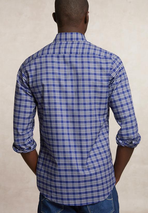 River Woods Custom Fit Katoenen Geruit Hemd Blauw/wit