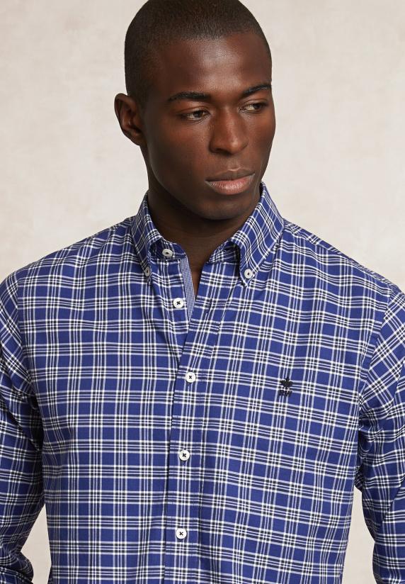 River Woods Custom Fit Katoenen Geruit Hemd Blauw/wit