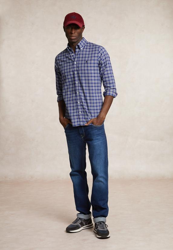 River Woods Custom Fit Katoenen Geruit Hemd Blauw/wit