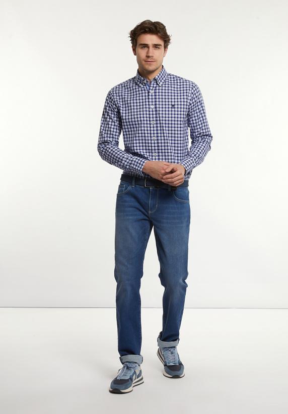 River Woods Custom Fit Katoenen Geruit Hemd Blauw-wit