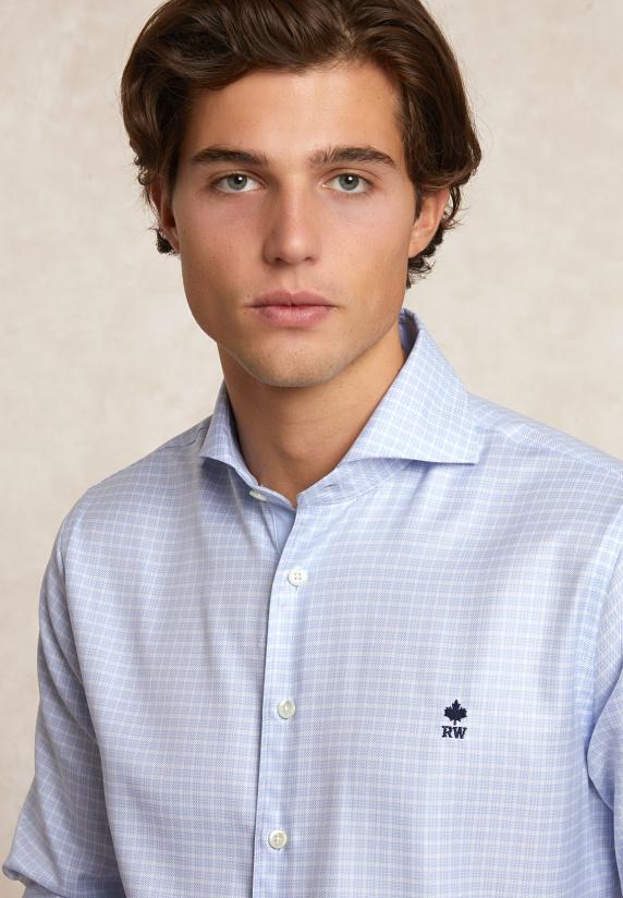 River Woods Custom Fit Katoenen Geruit Hemd Blauw/wit