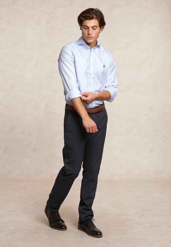 River Woods Custom Fit Katoenen Geruit Hemd Blauw/wit