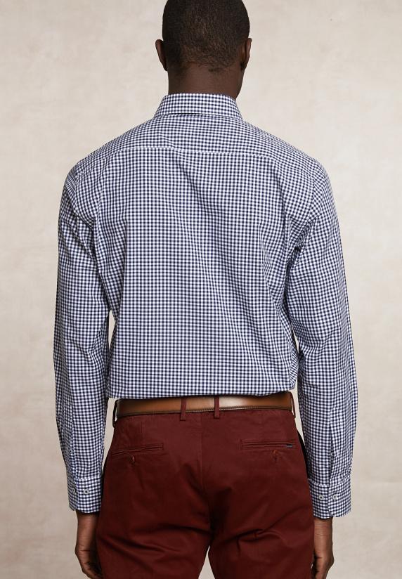 River Woods Custom Fit Katoenen Geruit Hemd Blauw/wit