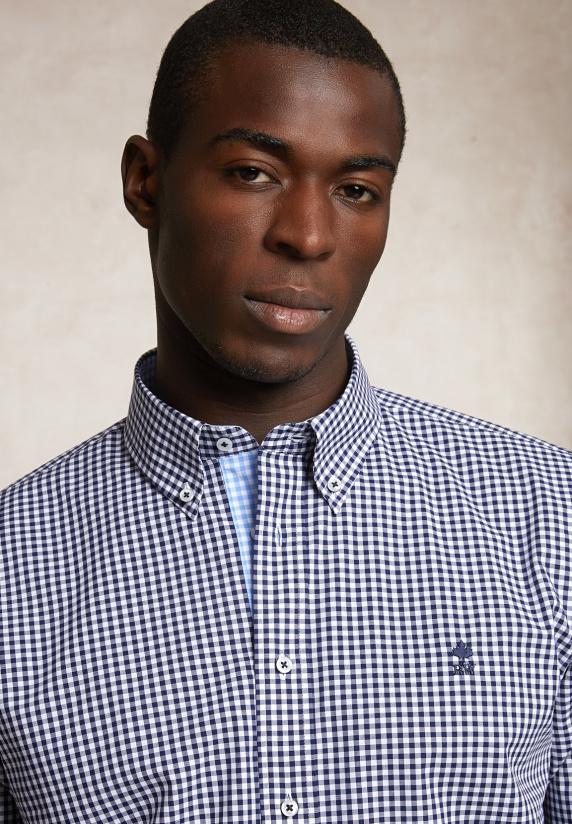 River Woods Custom Fit Katoenen Geruit Hemd Blauw/wit