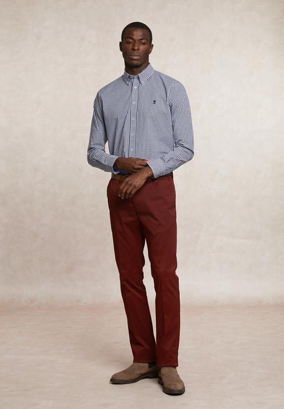 River Woods Custom Fit Katoenen Geruit Hemd Blauw/wit