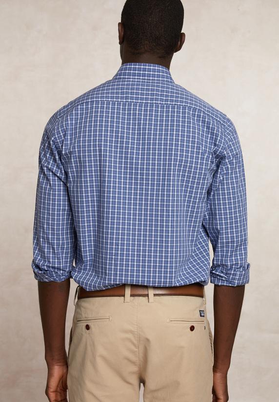 River Woods Custom Fit Katoenen Geruit Hemd Blauw/wit