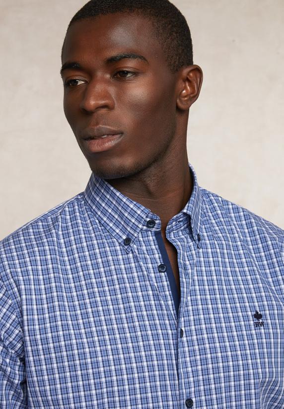 River Woods Custom Fit Katoenen Geruit Hemd Blauw/wit