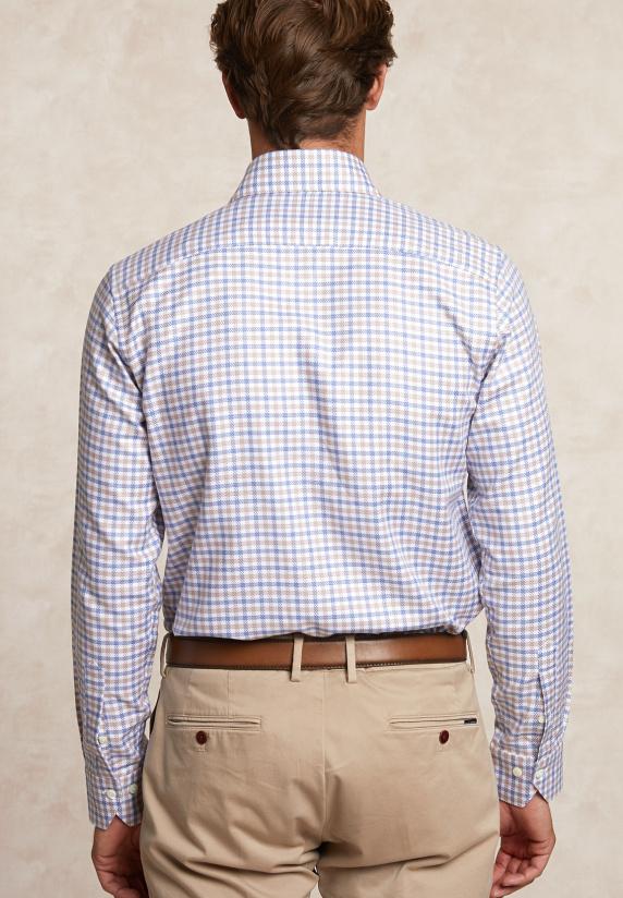 River Woods Custom Fit Katoenen Geruit Hemd Bruin/blauw