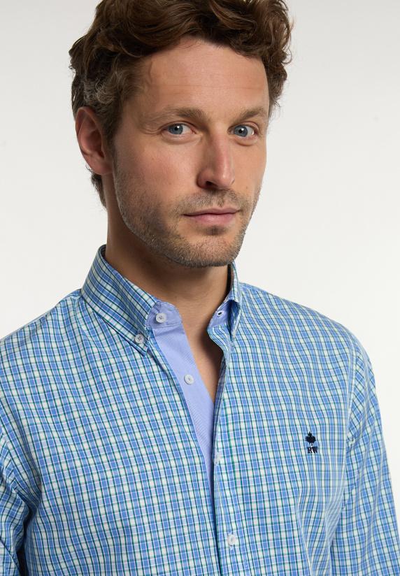 River Woods Custom Fit Katoenen Geruit Hemd Groen/blauw