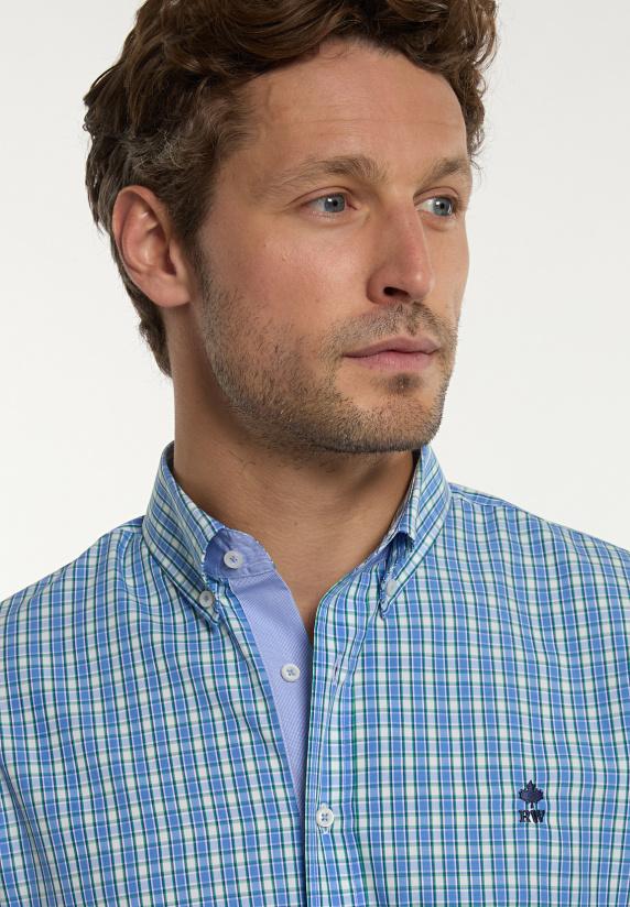 River Woods Custom Fit Katoenen Geruit Hemd Groen/blauw