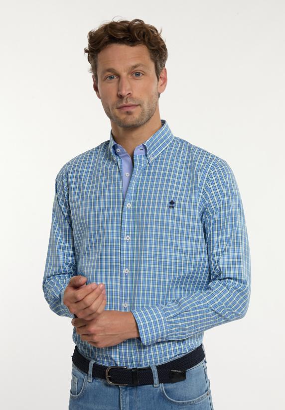 river woods Custom fit katoenen geruit hemd groen/blauw