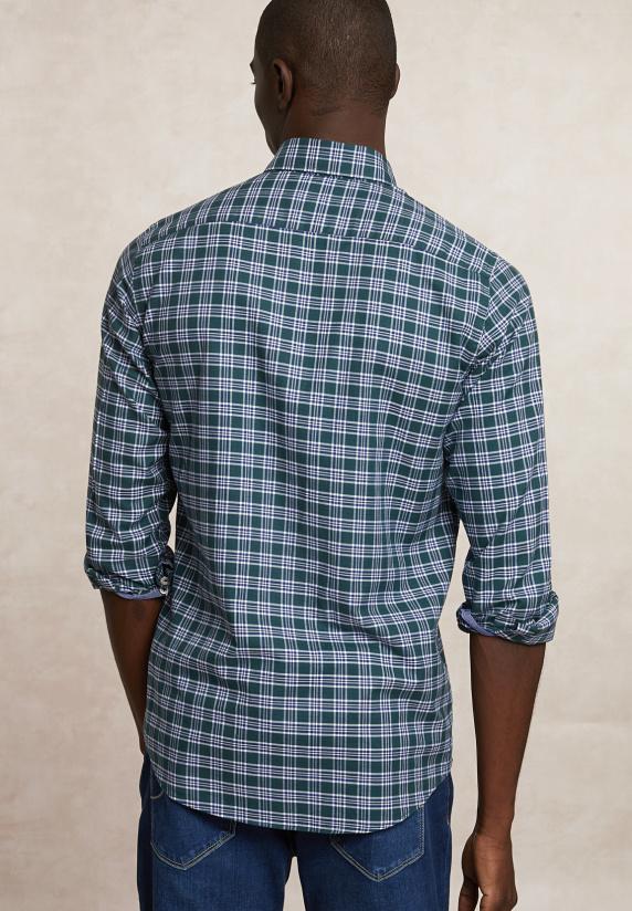 River Woods Custom Fit Katoenen Geruit Hemd Kaki/wit