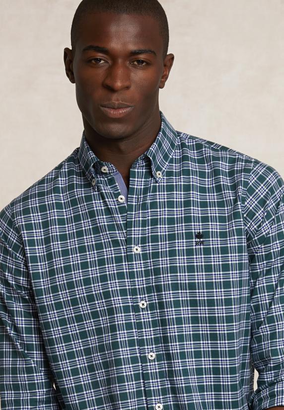 River Woods Custom Fit Katoenen Geruit Hemd Kaki/wit