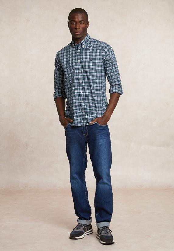 River Woods Custom Fit Katoenen Geruit Hemd Kaki/wit