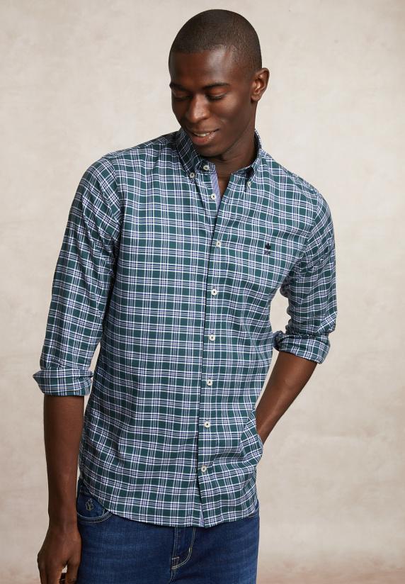 river woods Custom fit katoenen geruit hemd kaki/wit