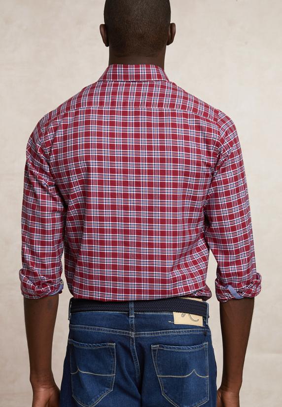 River Woods Custom Fit Katoenen Geruit Hemd Rood/wit