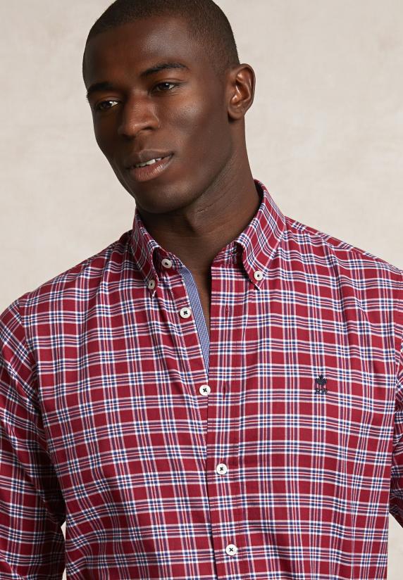 River Woods Custom Fit Katoenen Geruit Hemd Rood/wit