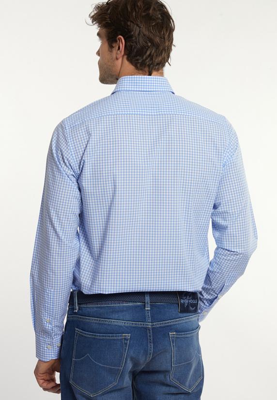 River Woods Custom Fit Katoenen Geruit Hemd Wit-blauw