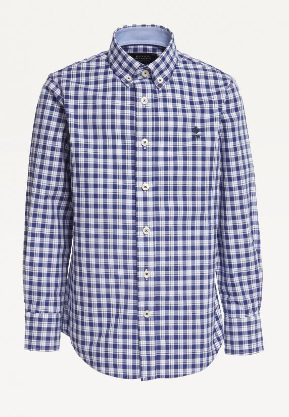 river woods Custom fit katoenen geruit hemd wit/blauw