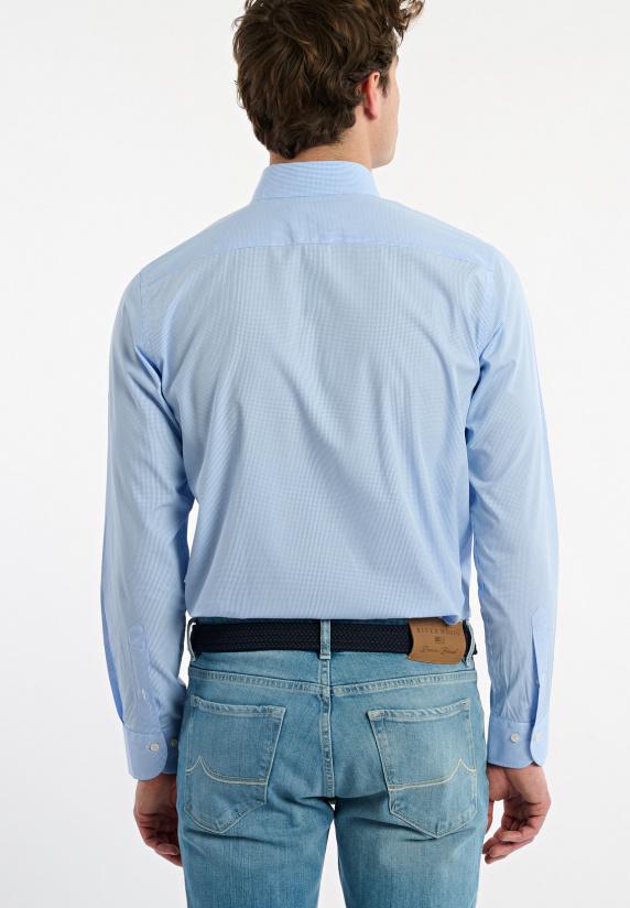 River Woods Custom Fit Katoenen Geruit Hemd Wit En Blauw