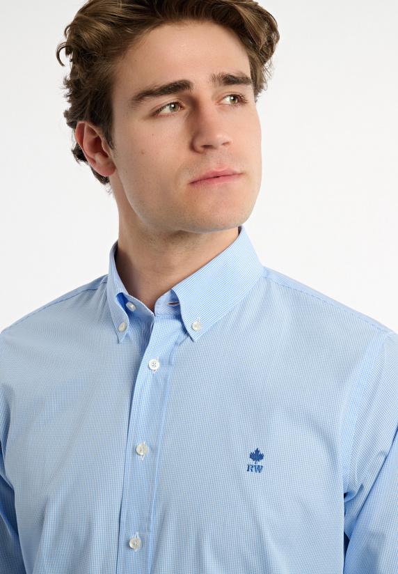 River Woods Custom Fit Katoenen Geruit Hemd Wit En Blauw