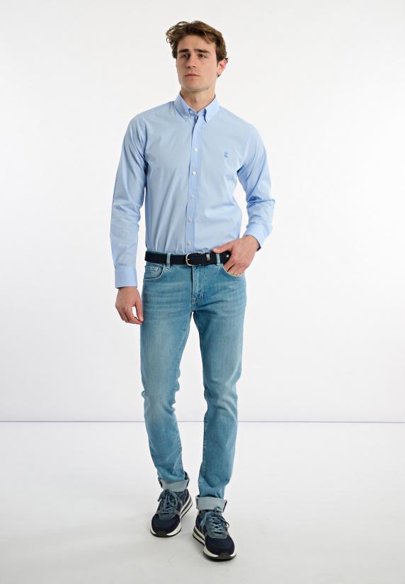 River Woods Custom Fit Katoenen Geruit Hemd Wit En Blauw