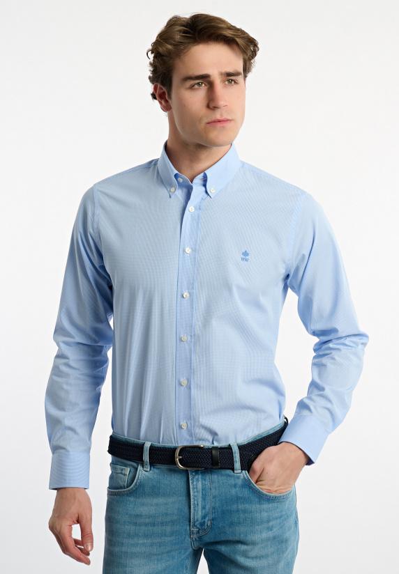 river woods Custom fit katoenen geruit hemd wit en blauw