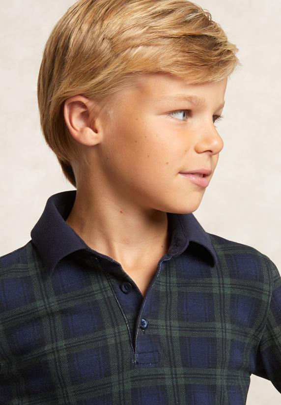 River Woods Custom Fit Katoenen Geruite Polo Admiral/bottle