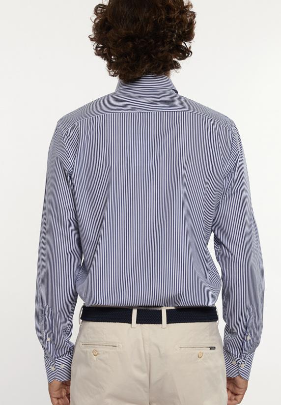 River Woods Custom Fit Katoenen Gestreept Hemd Blauw/wit