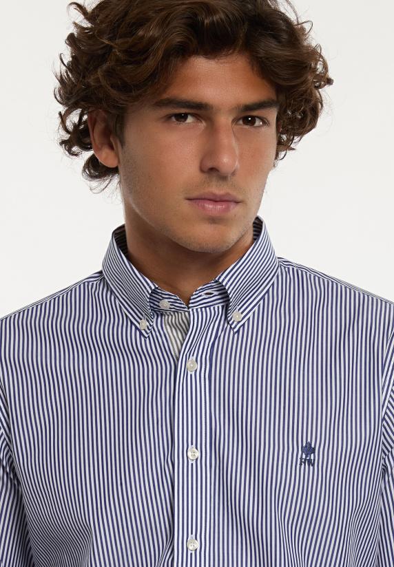 River Woods Custom Fit Katoenen Gestreept Hemd Blauw/wit