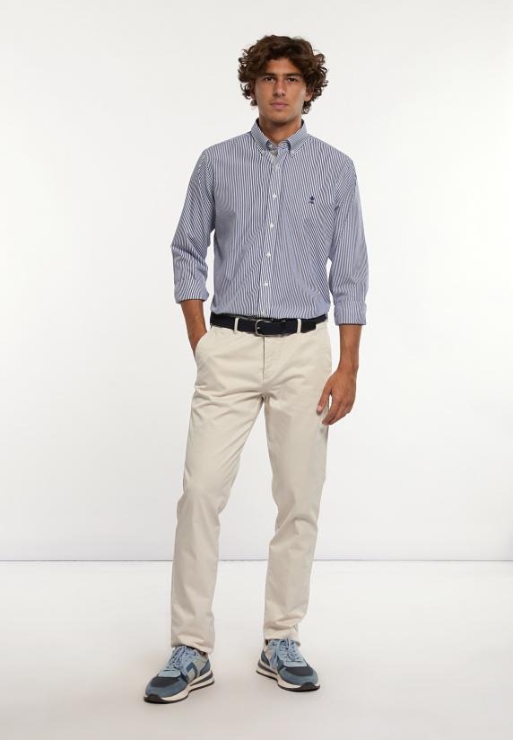 River Woods Custom Fit Katoenen Gestreept Hemd Blauw/wit