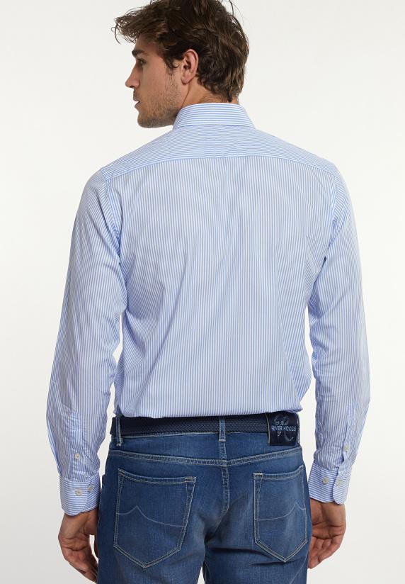 River Woods Custom Fit Katoenen Gestreept Hemd Blauw/ Wit