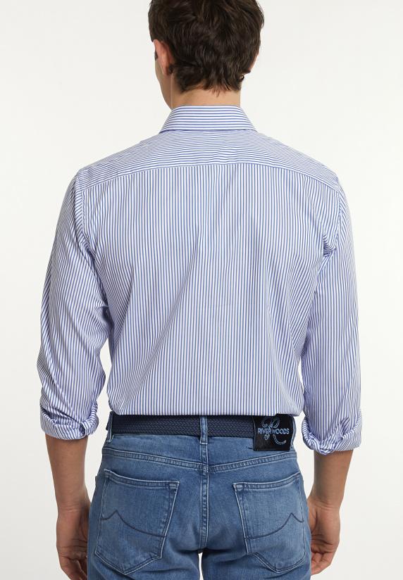 River Woods Custom Fit Katoenen Gestreept Hemd Blauw/wit