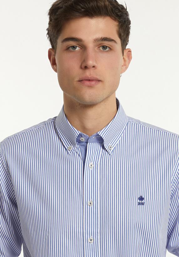 River Woods Custom Fit Katoenen Gestreept Hemd Blauw/wit