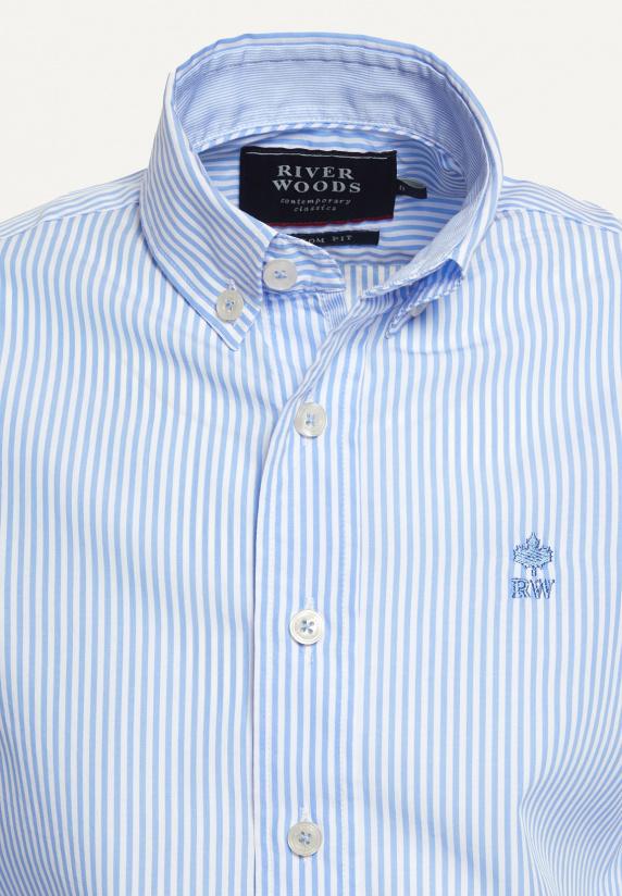 River Woods Custom Fit Katoenen Gestreept Hemd Blauw/wit