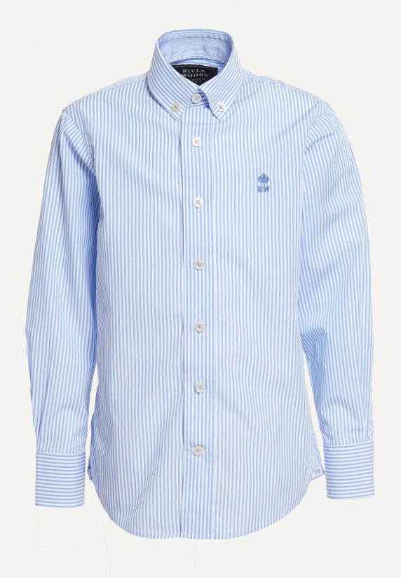 river woods Custom fit katoenen gestreept hemd blauw/wit