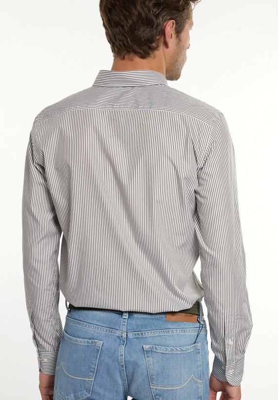 River Woods Custom Fit Katoenen Gestreept Hemd Kaki/wit