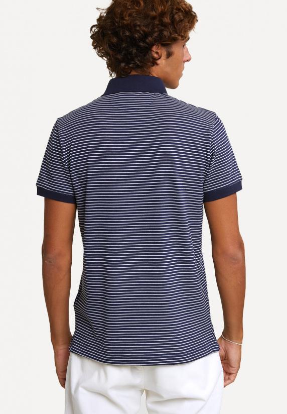 River Woods Custom Fit Katoenen Gestreepte Polo Korte Mouwen Navy