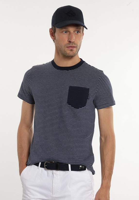 river woods Custom fit katoenen gestreepte T-shirt borstzak navy