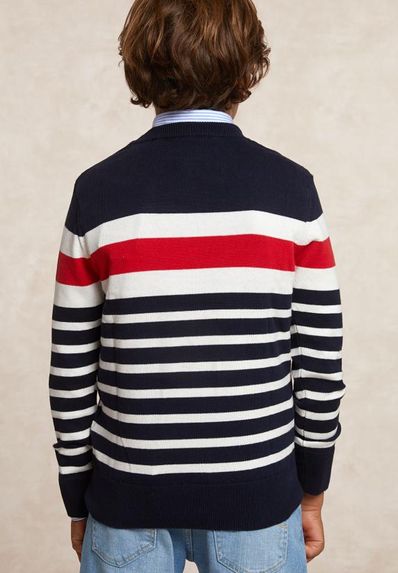 River Woods Custom Fit Katoenen Gestreepte Trui Navy