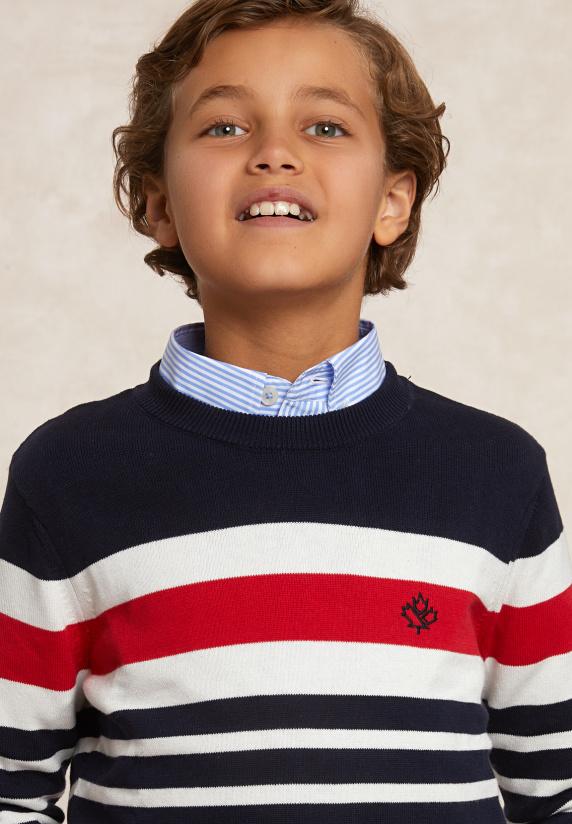 River Woods Custom Fit Katoenen Gestreepte Trui Navy