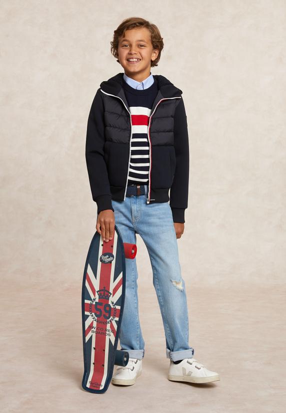 River Woods Custom Fit Katoenen Gestreepte Trui Navy