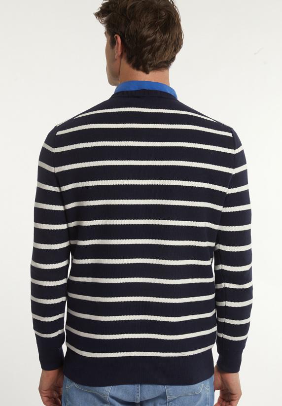 River Woods Custom Fit Katoenen Gestreepte Trui Navy/wit