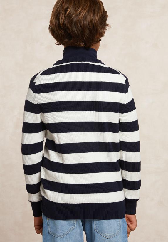 River Woods Custom Fit Katoenen Gestreepte Trui Navy/wit