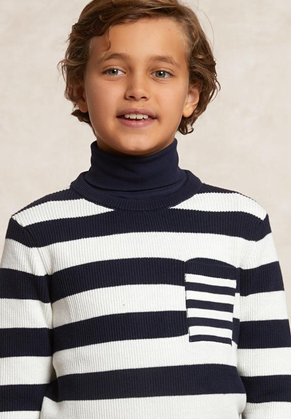 River Woods Custom Fit Katoenen Gestreepte Trui Navy/wit