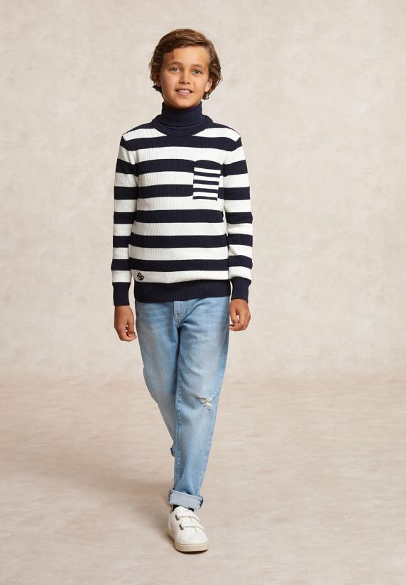 River Woods Custom Fit Katoenen Gestreepte Trui Navy/wit