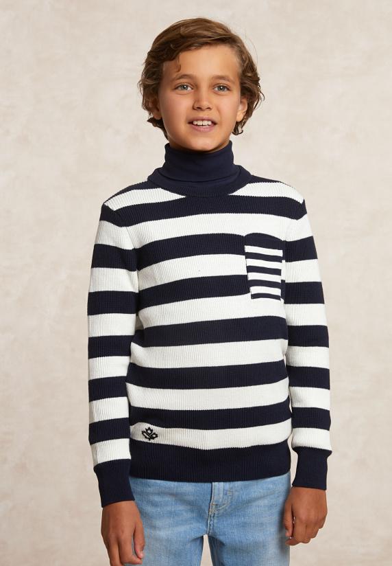 river woods Custom fit katoenen gestreepte trui navy/wit