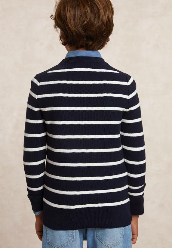 River Woods Custom Fit Katoenen Gestreepte Trui Navy/wit